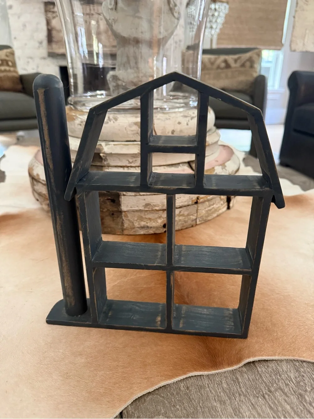 Rustic Small Farmhouse House Shelf Décor in Distressed Blue